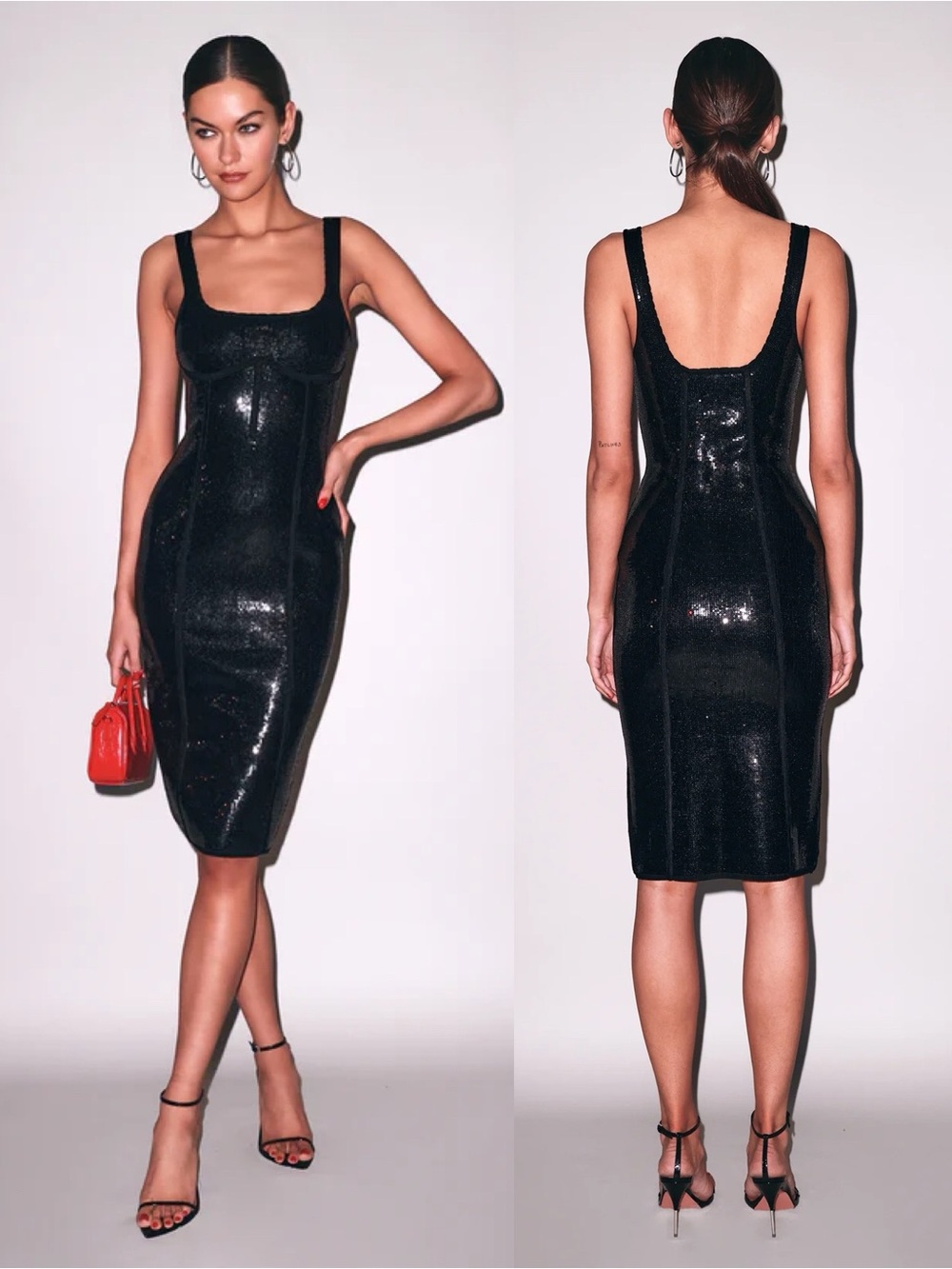 NEW NWT Fleur Du Mal Sequin Knit Bodycon Midi Dress In Black